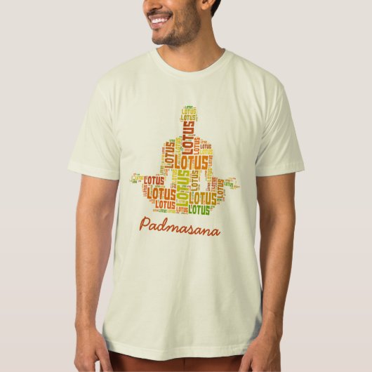 オレンジと緑の色合いのヨガロータス Tシャツ (正面)