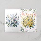 オレンジと緑の花と母の日 箔グリーティングカード (外側レイダウン)