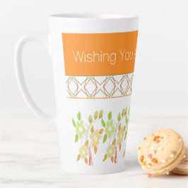 オレンジと緑の花の誕生日マグ カフェラテマグ