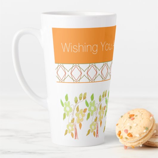 オレンジと緑の花の誕生日マグ カフェラテマグ (インサイチュ)