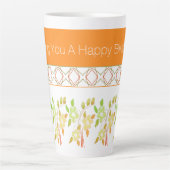 オレンジと緑の花の誕生日マグ カフェラテマグ (正面)