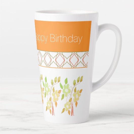 オレンジと緑の花の誕生日マグ カフェラテマグ (右)