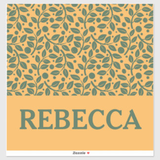 オレンジと緑の葉のパターンの荷物 シール