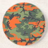 オレンジと緑の迷彩、軍隊、陸軍 コースター (正面)