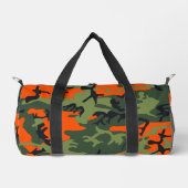 オレンジと緑の迷彩、軍隊、陸軍 ダッフルバッグ (正面)