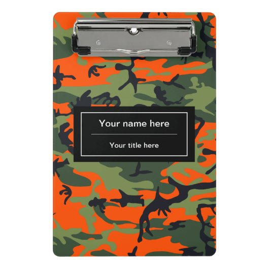 オレンジと緑の迷彩、軍隊、陸軍 ミニクリップボード (正面)