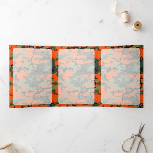 オレンジと緑の迷彩、軍隊、陸軍 三つ折りカード (内部)