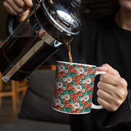 オレンジと緑の3D花 コーヒーマグカップ