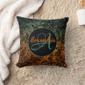 オレンジと緑ムーディブラックモノグラム クッション (ブランケット)