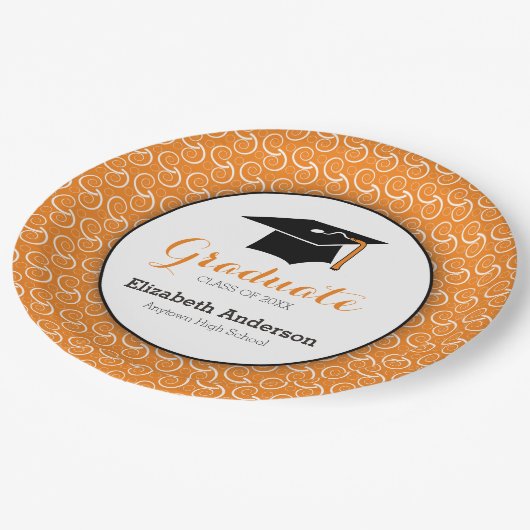 オレンジと緑、卒業パーソナライズされた度 ペーパープレート (アングル)