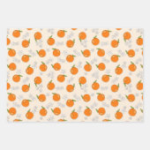 オレンジと花柄 ラッピングペーパーシート (正面)