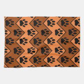 オレンジと茶色のシェブロンと犬の手のパターンTowe キッチンタオル (横)