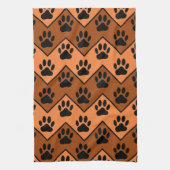 オレンジと茶色のシェブロンと犬の手のパターンTowe キッチンタオル (縦)