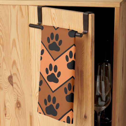 オレンジと茶色のシェブロンと犬の手のパターンTowe キッチンタオル (三つ折り)