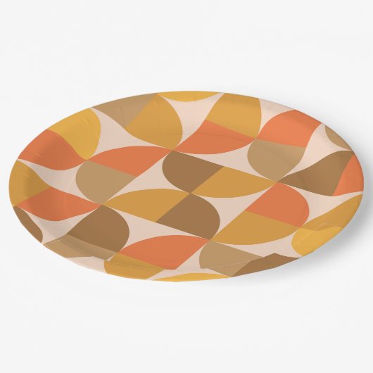 オレンジと茶色のミッドセンチュリー半円 ペーパープレート (アングル)