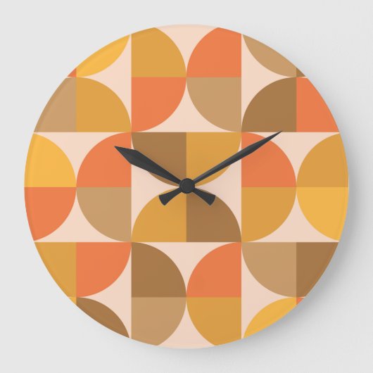 オレンジと茶色のミッドセンチュリー半円 ラージ壁時計 (正面)