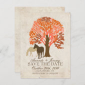 オレンジと茶色の秋の馬が日付を保存 案内ポストカード (正面/裏面)