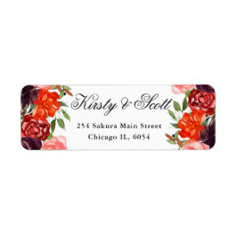 オレンジと茶色の秋結婚の花の住所 ラベル