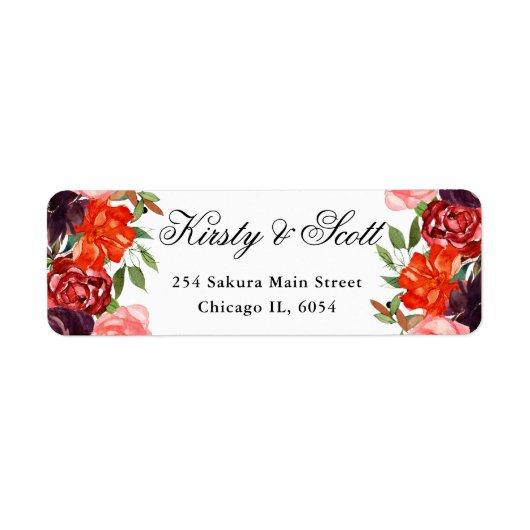 オレンジと茶色の秋結婚の花の住所 ラベル (正面)