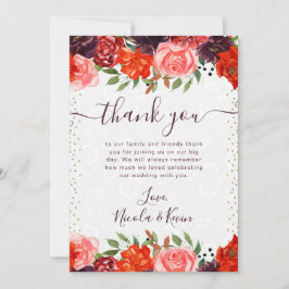 オレンジと茶色の秋結婚の花 サンキューカード