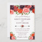 オレンジと茶色の秋結婚の花 招待状 (正面)