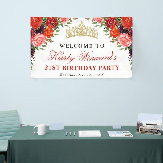 オレンジと茶色の秋花誕生日 横断幕 (トレードショー)