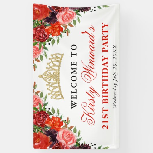 オレンジと茶色の秋花誕生日 横断幕 (縦)