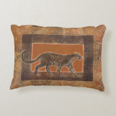 オレンジと茶色の背景にヒョウ アクセントクッション (裏面)