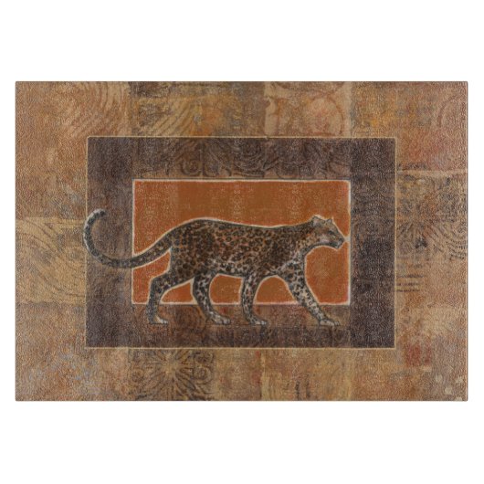 オレンジと茶色の背景にヒョウ カッティングボード (正面)