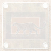 オレンジと茶色の背景にヒョウ ガラスコースター (裏面)