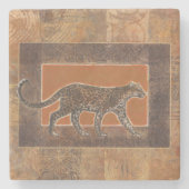 オレンジと茶色の背景にヒョウ ストーンコースター (正面)