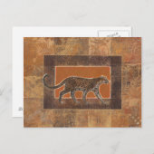 オレンジと茶色の背景にヒョウ ポストカード (正面/裏面)