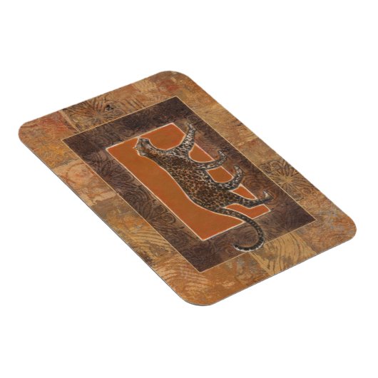 オレンジと茶色の背景にヒョウ マグネット (右側)