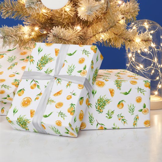 オレンジと葉の模様 ラッピングペーパー (クリスマス)