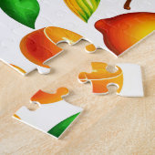 オレンジと赤い果実の模様と緑の植物 ジグソーパズル (側面)