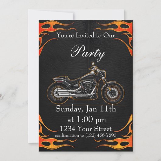 オレンジと赤に乗ってバイクに乗るパーティー! 招待状 (正面)
