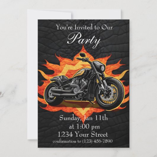 オレンジと赤のオートバイの炎のパーティーが待っている! 招待状 (正面)
