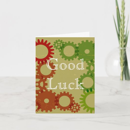 オレンジと赤のギアの背景、GoodLuck カード (正面)