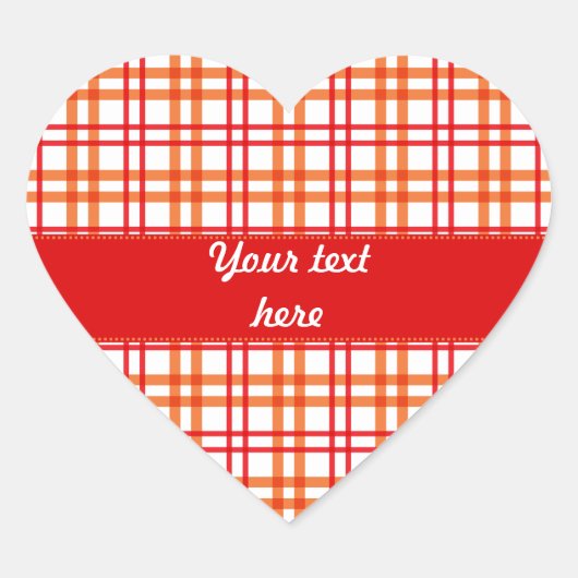 オレンジと赤のタータンチェック ハートシール (正面)