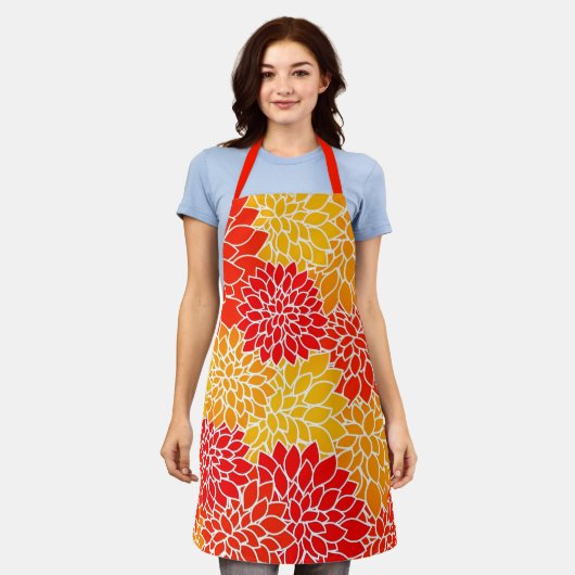 オレンジと赤のダグラス エプロン (着用した状態)