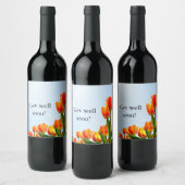 オレンジと赤のチューリップで早く元気になる ワインラベル (ボトル)