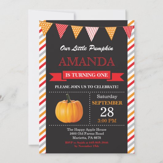 オレンジと赤のハロウィン誕生日招待状 招待状 (正面)