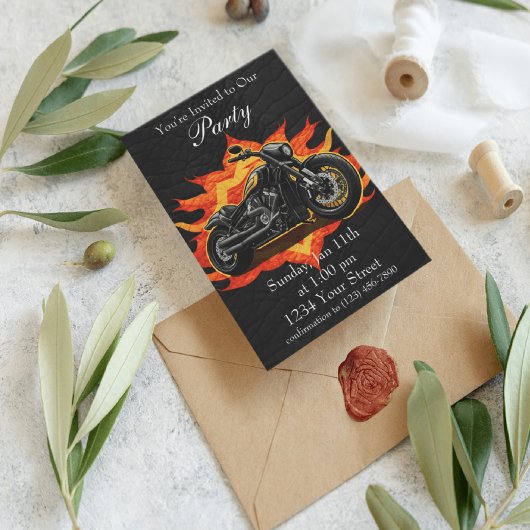 オレンジと赤のフレイムバイクパーティーを体験！ 招待状