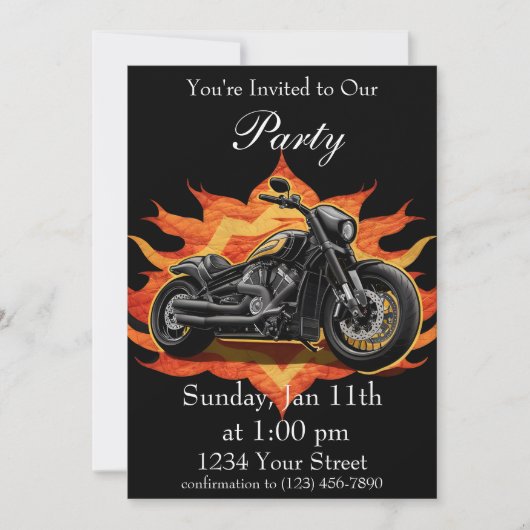 オレンジと赤のフレイムバイクパーティーを体験! 招待状 (正面)