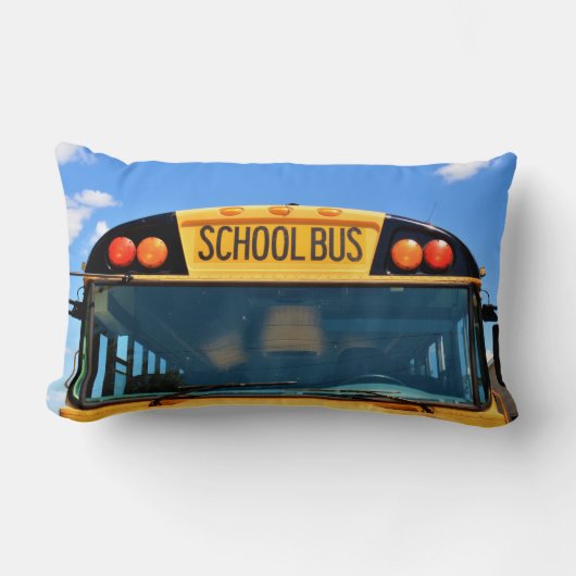 オレンジと赤のライトが付いたスクールバス ランバークッション (正面)