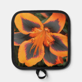 オレンジと赤の二色リリーフローラ 鍋敷き