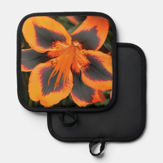 オレンジと赤の二色リリーフローラ 鍋敷き (正面/裏面)