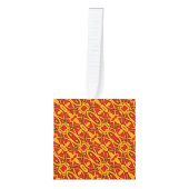 オレンジと赤の手書きパターン キューブオーナメント (正面)