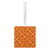 オレンジと赤の手書きパターン キューブオーナメント (右)
