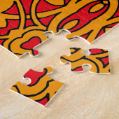 オレンジと赤の手書きパターン ジグソーパズル (側面)